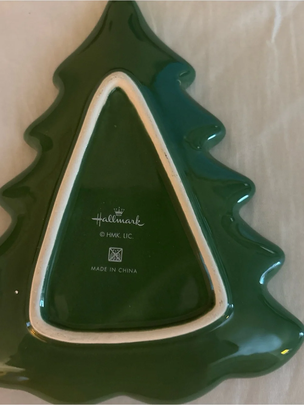 Hallmark Green Ceramic Christmas Tree Dish - Glossy Holiday Platter